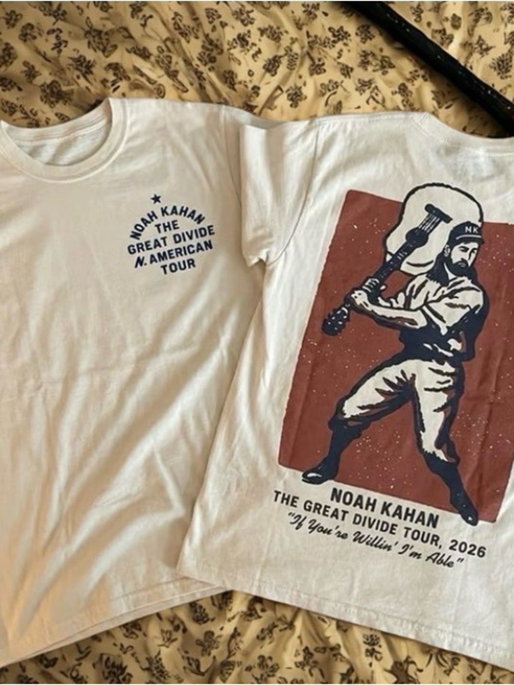 Noah Kahan The Great Divide Tour 2026 Short Sleeve T-Shirt - cream